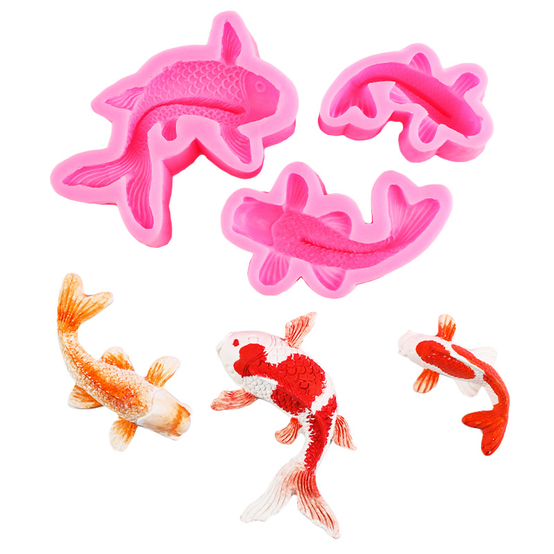 Grande y pequeño molde de silicona de carpa de chocolate para hornear decoración molde para hornear DIY Goldfish cake molde jalea fondant herramienta