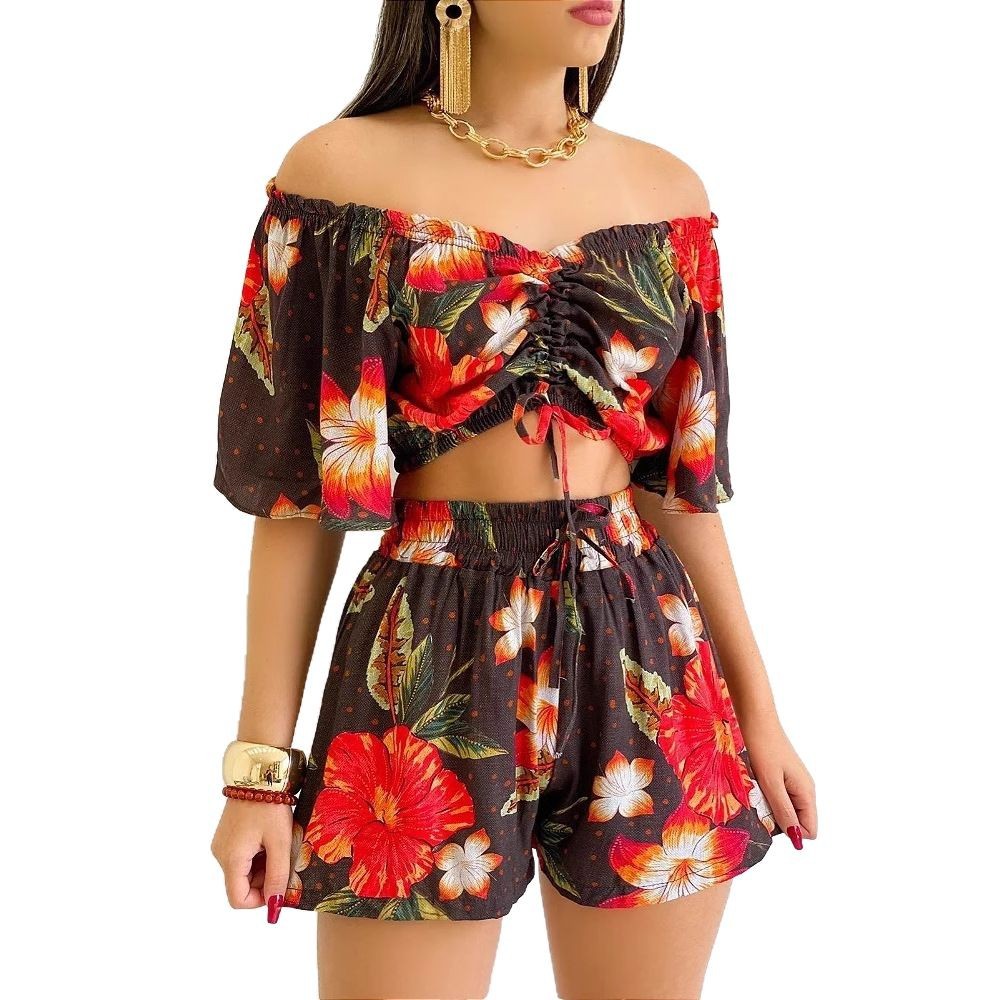 Qualidade 2024 Verão Estilo Urbano Feminino Poliéster Manga Três Quartos Moda Casual Conjunto Fabricante Atacado