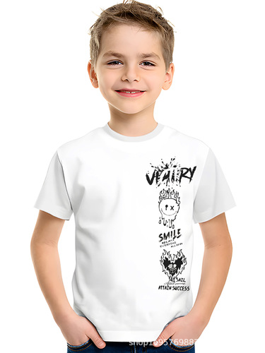 Summer new style boys 'casual loose Korean trend T-shirt, handsome and fashionable round collar short-sleeve top