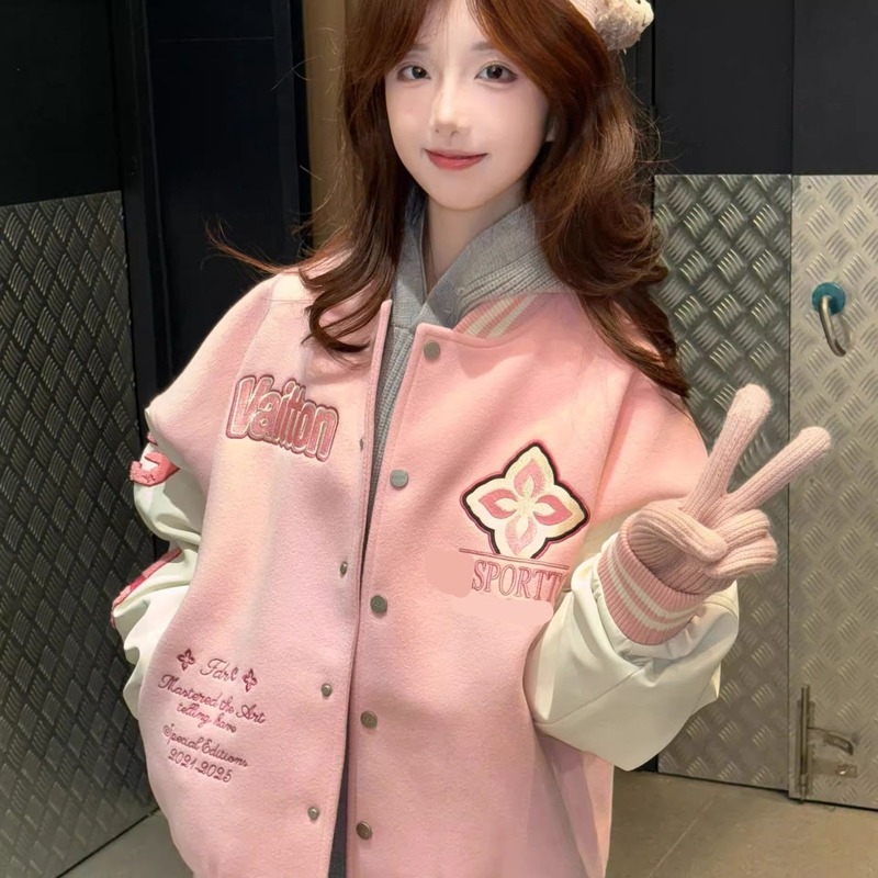 新款美式vintage棒球服外套学生春秋菱形印花开衫夹克宽松上衣潮|undefined