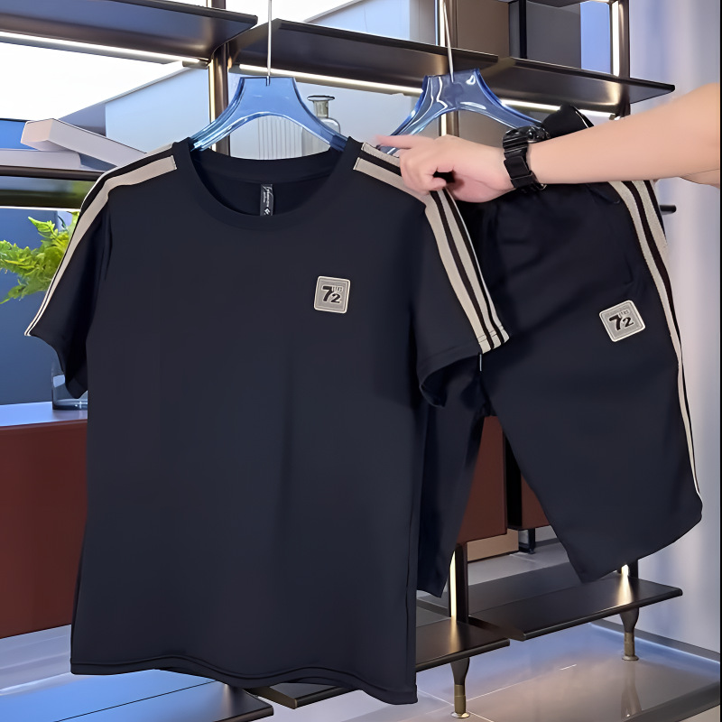 2025夏季男士休闲短袖短裤新款套装轻奢时尚两件套时尚潮男套装