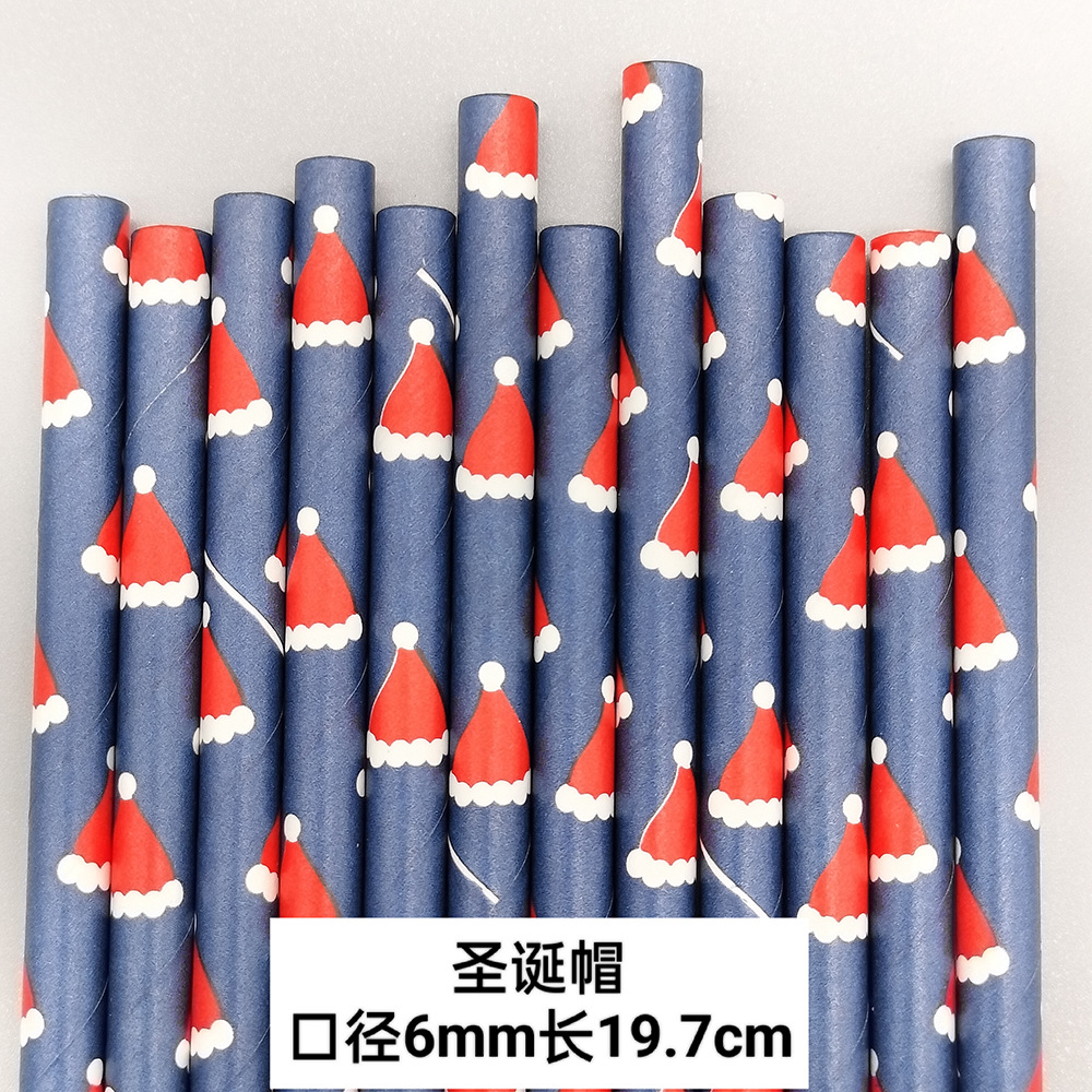 Navidad serie desechable biodegradable papel Kraft paja jugo bebida postre Mesa pastelería decoración papel paja