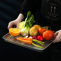 烤盤烤箱用304不鏽鋼烘培盤瀝油盤 家用烤箱盤長方形托盤焗爐焗盤