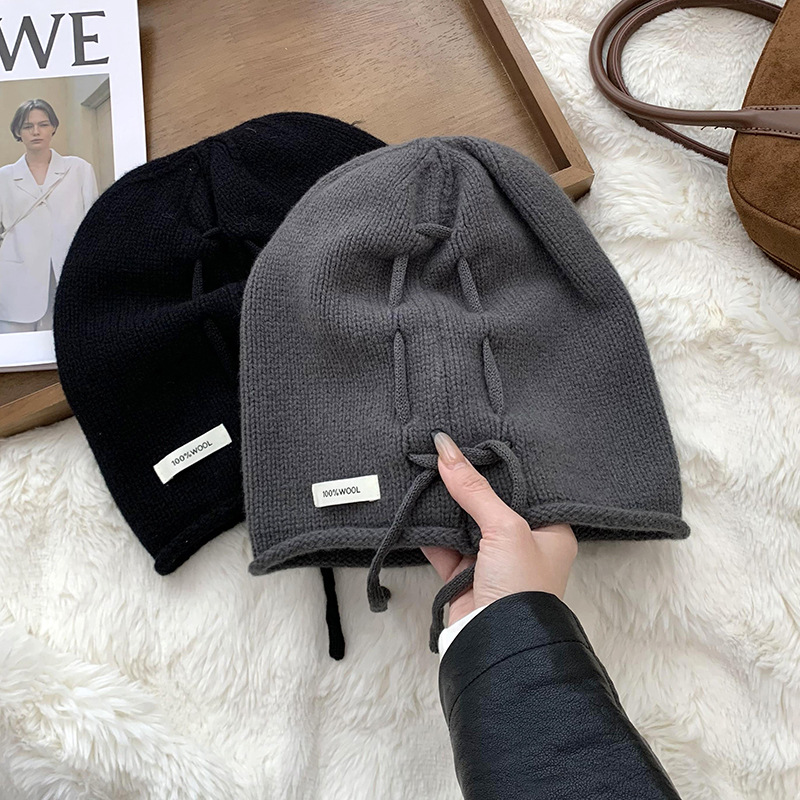 Sombrero de cabeza grande nuevo calentamiento de bordado de lana pura sombrero de punto de luna sombrero de cuerda de dibujo sombrero de pila