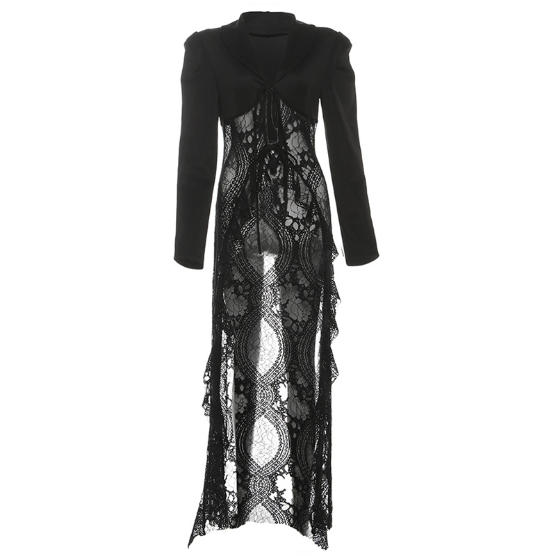 2025 Autumn Winter New Women's Fashion Trendy Street Style Lace Patchwork Cardigan Blazer_ecoleips.com