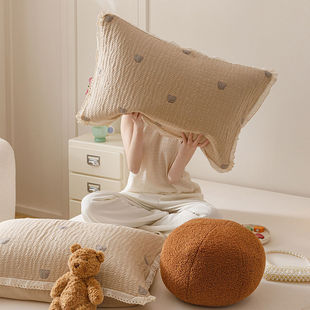 South Korea Princess Style Fresh Girl's Heart Cotton Yarn-dyed Jacquard Pillowcase Pair Pack 48X74 Pure Cotton Pillowcase