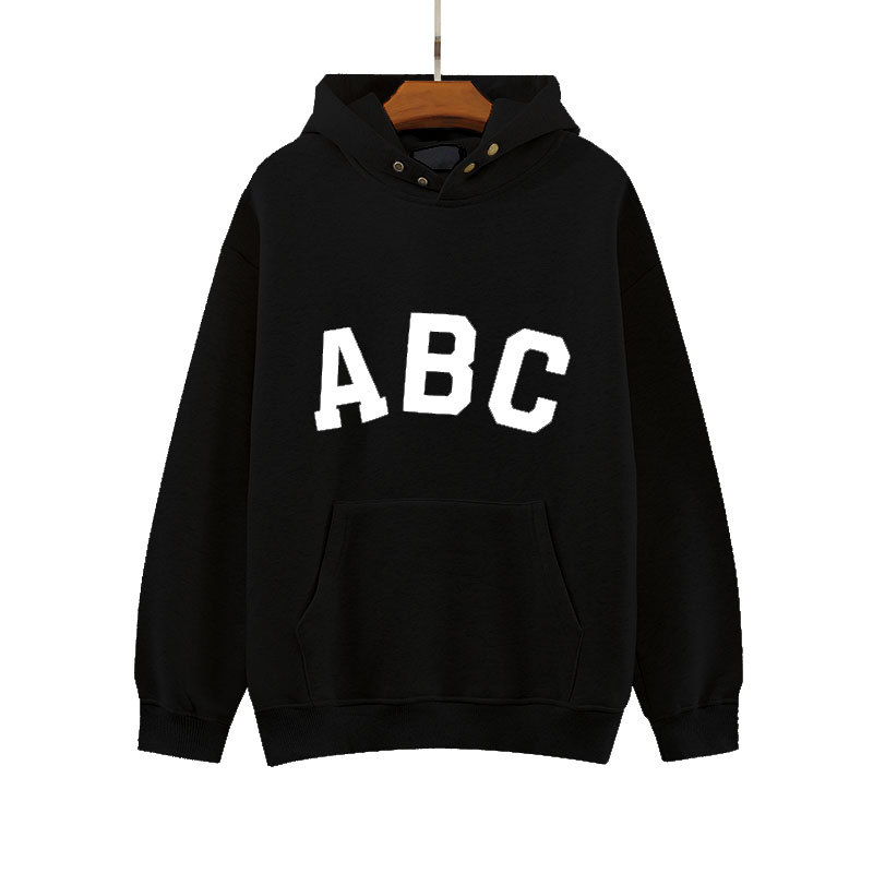 Sudadera con Capucha para Hombre ABC de Algodón Engrosado Corte Holgado image 7
