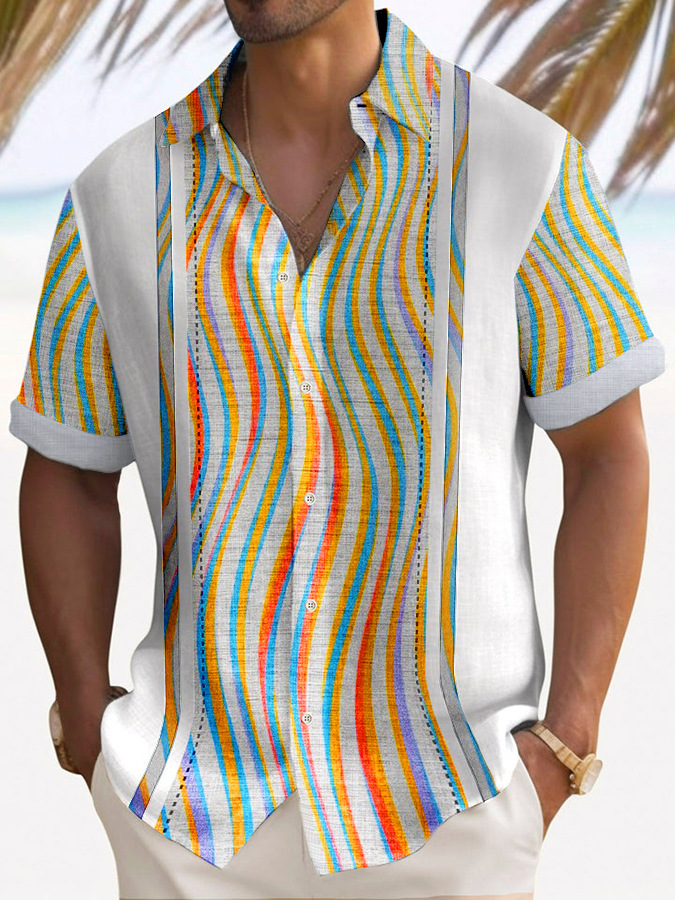 2025 nuevo estilo comercio exterior transfronterizo elemento creativo camisa 3D impresión digital tendencia suelta camisa de manga corta top de hombre
