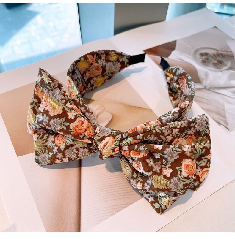Retro Floral Double Bow Headband display picture 9