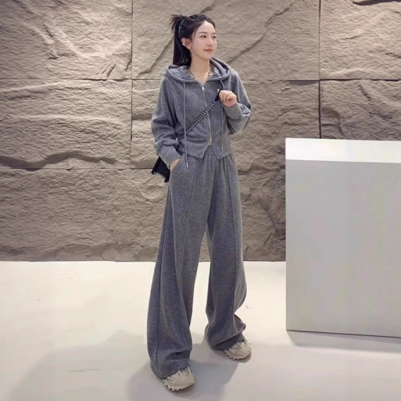 大码女装宽松开衫秋季休闲运动羊绒套装女韩版感两件套胖mm240斤|undefined