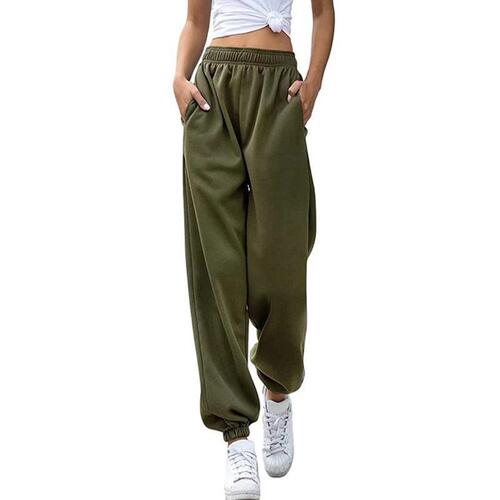 Women's European and American Cross-border Casual Fashion Sport Trousers, Versatile Sweatpants, Ankle-length Fleece Loose Pants
