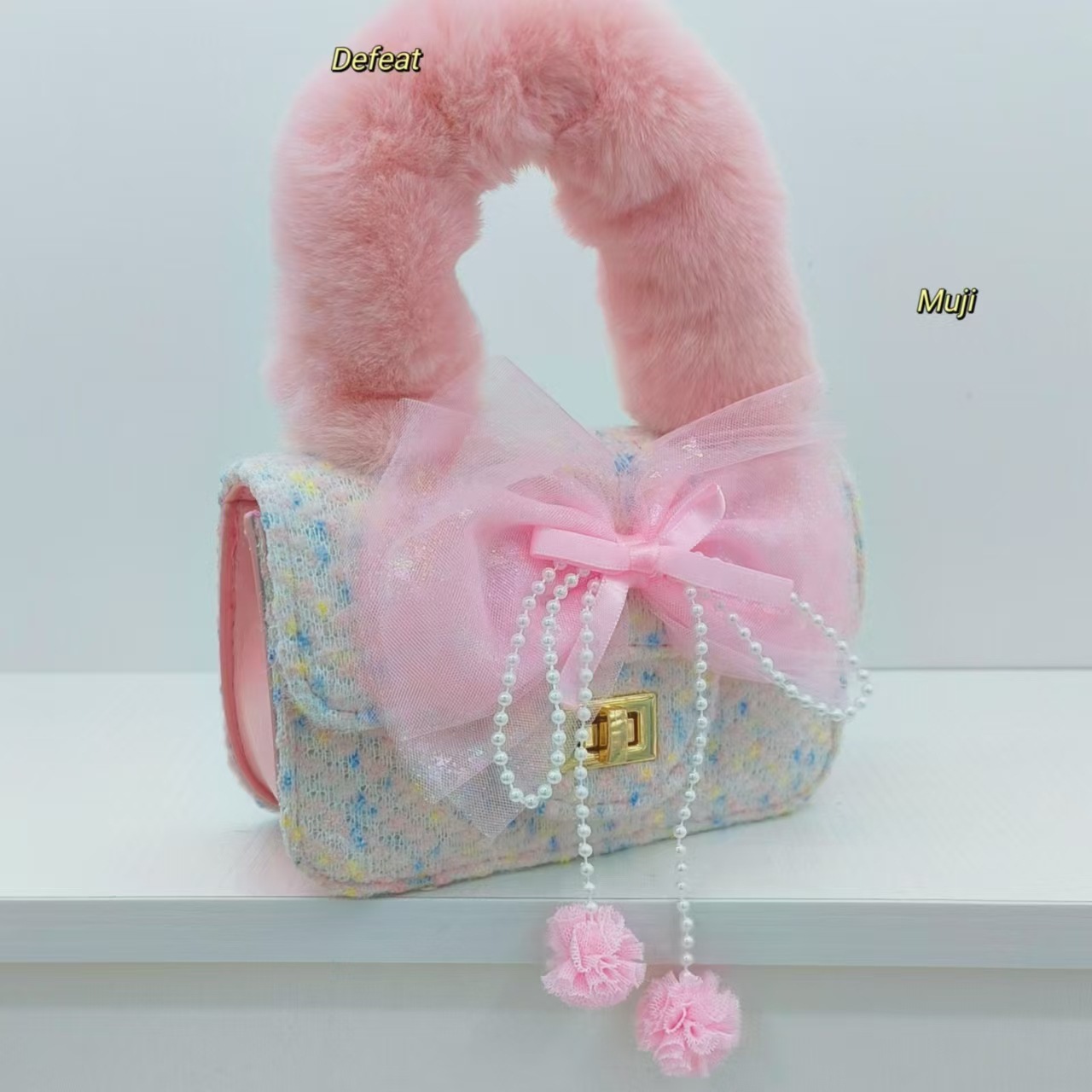 Bolso de peluche de arco bolso de perla bolso de moda bolso de hombro bolso de cinturón bolso de cambio accesorios de niña