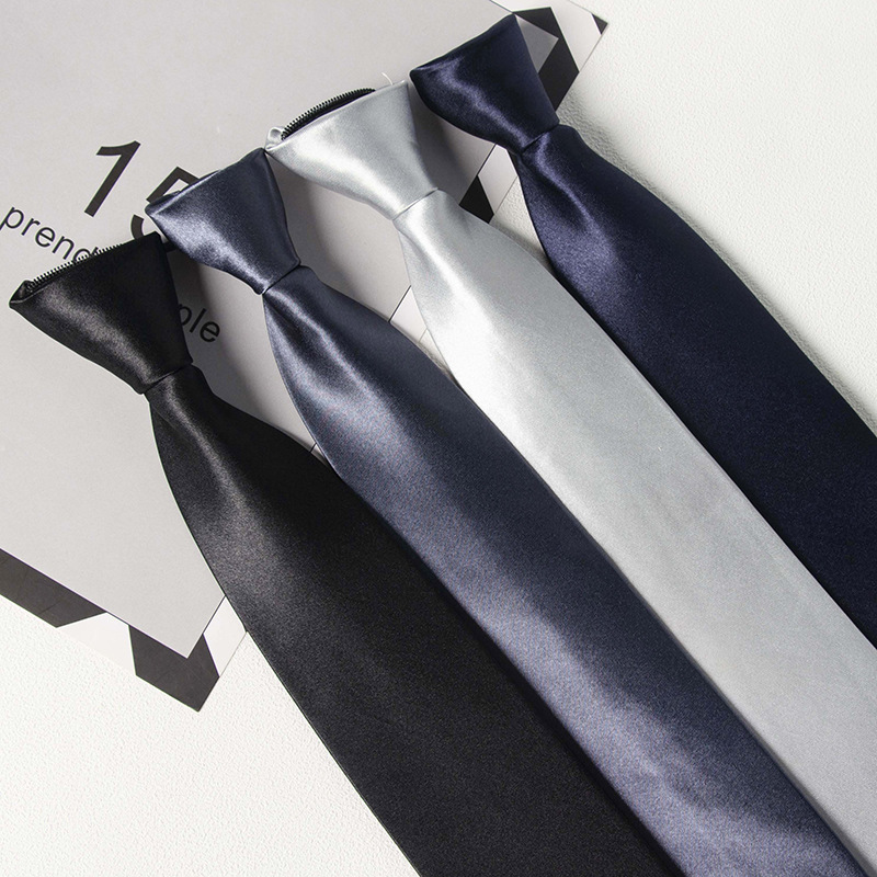 Los fabricantes venden al por mayor el nuevo estilo de seda de poliéster sin cremallera corbata versión coreana de los hombres de 8cm brillante fácil de tirar corbata de color sólido