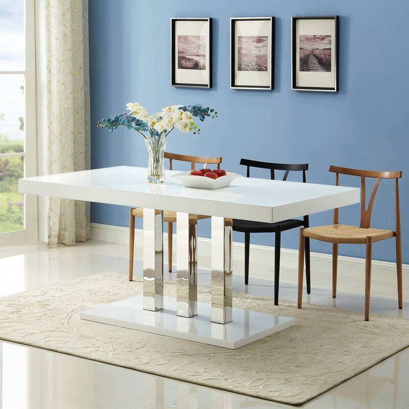 Modern Minimalist Dining Table Mdf White Pu High-Gloss Paint Suitable for Home Office or Farmhouse Kitchen