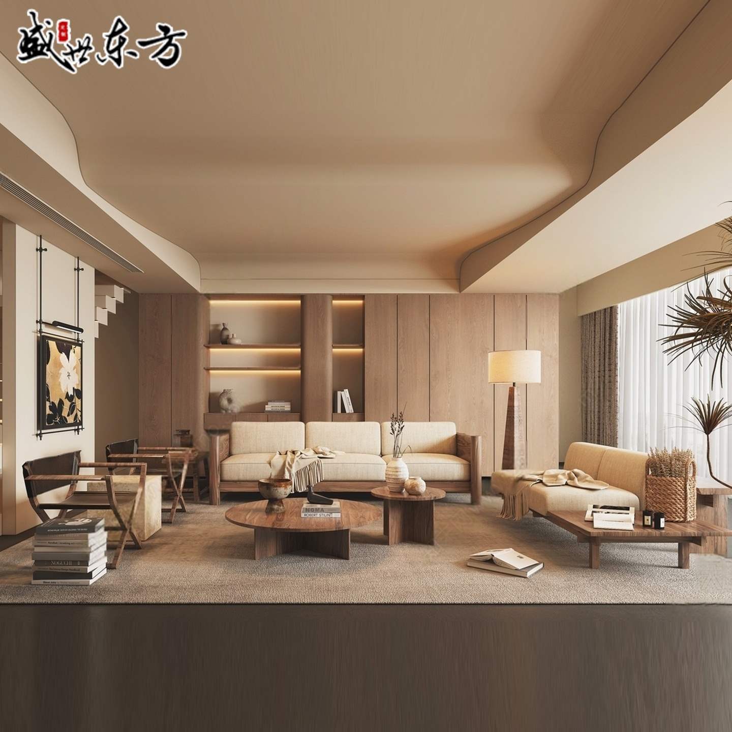 13新中式实木沙发组合禅意别墅酒店民宿客厅宋式风格中古风具角几