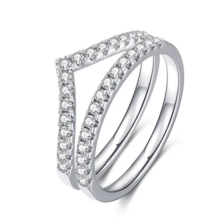Half circle row diamond ring simple D color FL clarity moissanite diamond ring wild broken diamond tail ring V row ring
