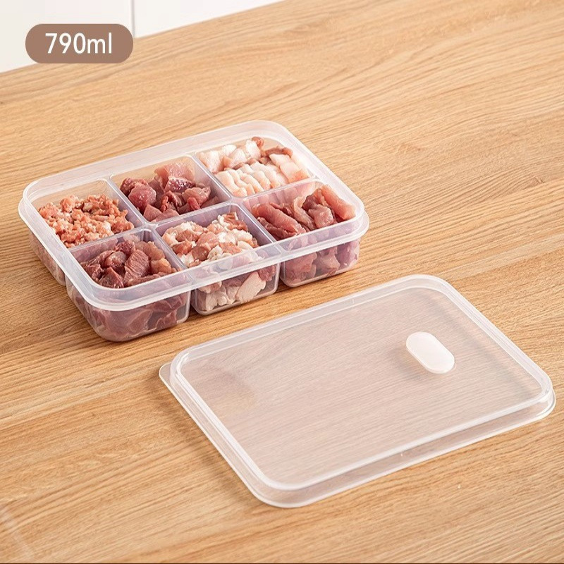 日式收纳盒冰箱专用冷藏冷冻肉分装六格保鲜盒可微波透明塑料盒|undefined