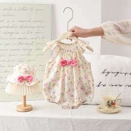 夏季婴儿衣服夏装女宝宝连体衣满月百天公主吊带薄款哈衣三角爬服