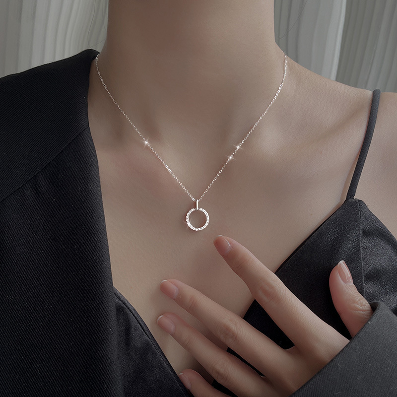 Full Diamond Circular Necklace Simple Geometric Pendant Clavicle_voghion.com