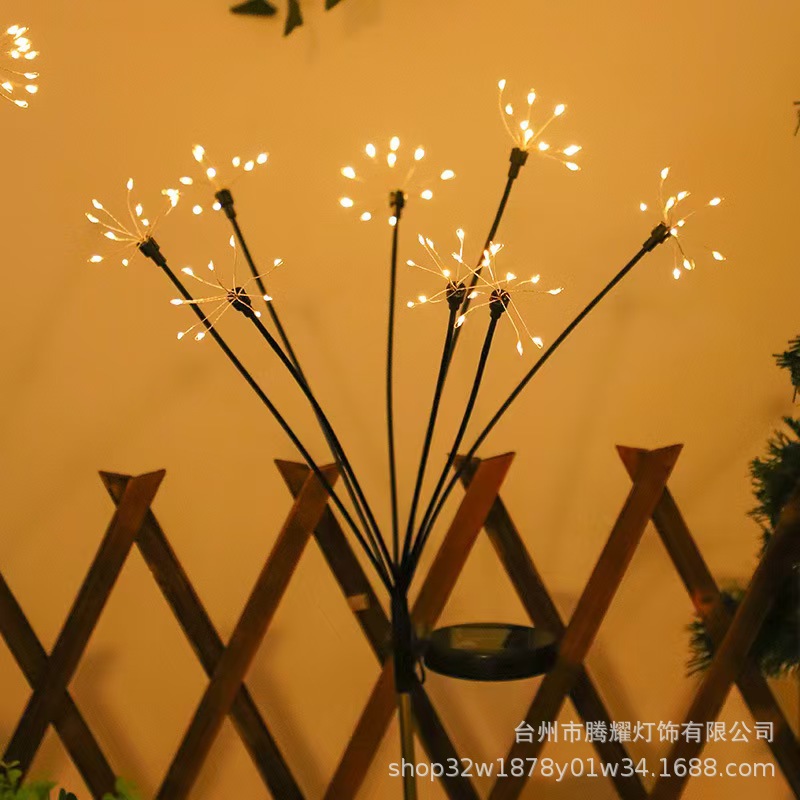 跨境全铜线LED鞭炮灯太阳能地插灯串小烟花灯庭院花园民宿装饰灯
