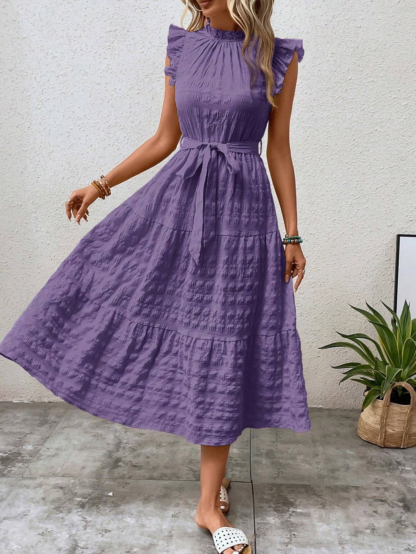 280g Weight Midi Dress Dress Length Type Sleeveless Sleeve Length Regular Dress Dresses Type Flounce Sleeve Sleeve Type Polyester Fabric Type High Waist Waist Line Daily Occasion Scalloped Neckline Neckline Regular Fit Fit Type Solid Color Pattern Summer Season Women's Gender Lettuce Trim Design Streetwear Style Wholesale Women's Streetwear Lettuce Trim Solid Color Daily Scalloped Neckline Sleeveless Regular Dress 1