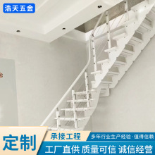 户外斜梁楼梯钢木结构扶手复式阁楼直梁木质跃层室内楼梯定制厂家