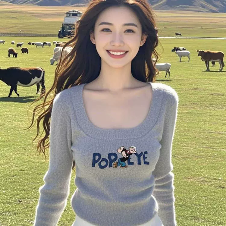秋冬新款法式上衣小香风字母印花大码胖mm针织打底衫女长袖毛衣潮