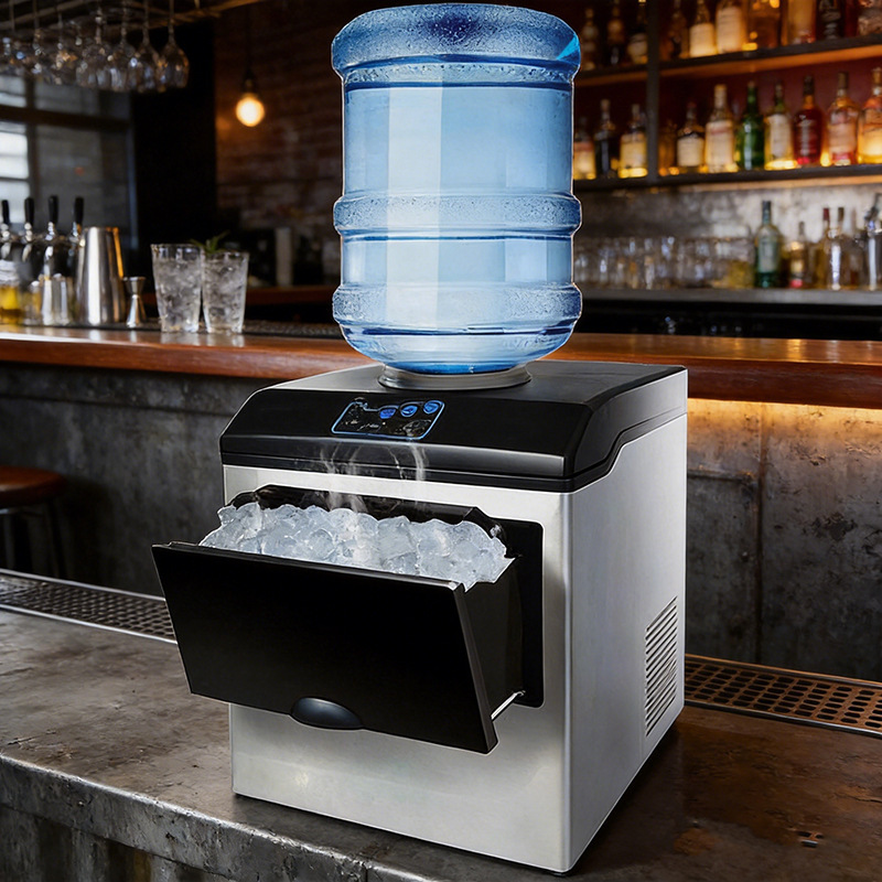 25kg Commercial Small-Scale Barreled Water Round Ice Maker for Milk Tea Shops and Home Use, Multifunctional Ice Cube Making Machine, Ice and Water All-In-One Machine