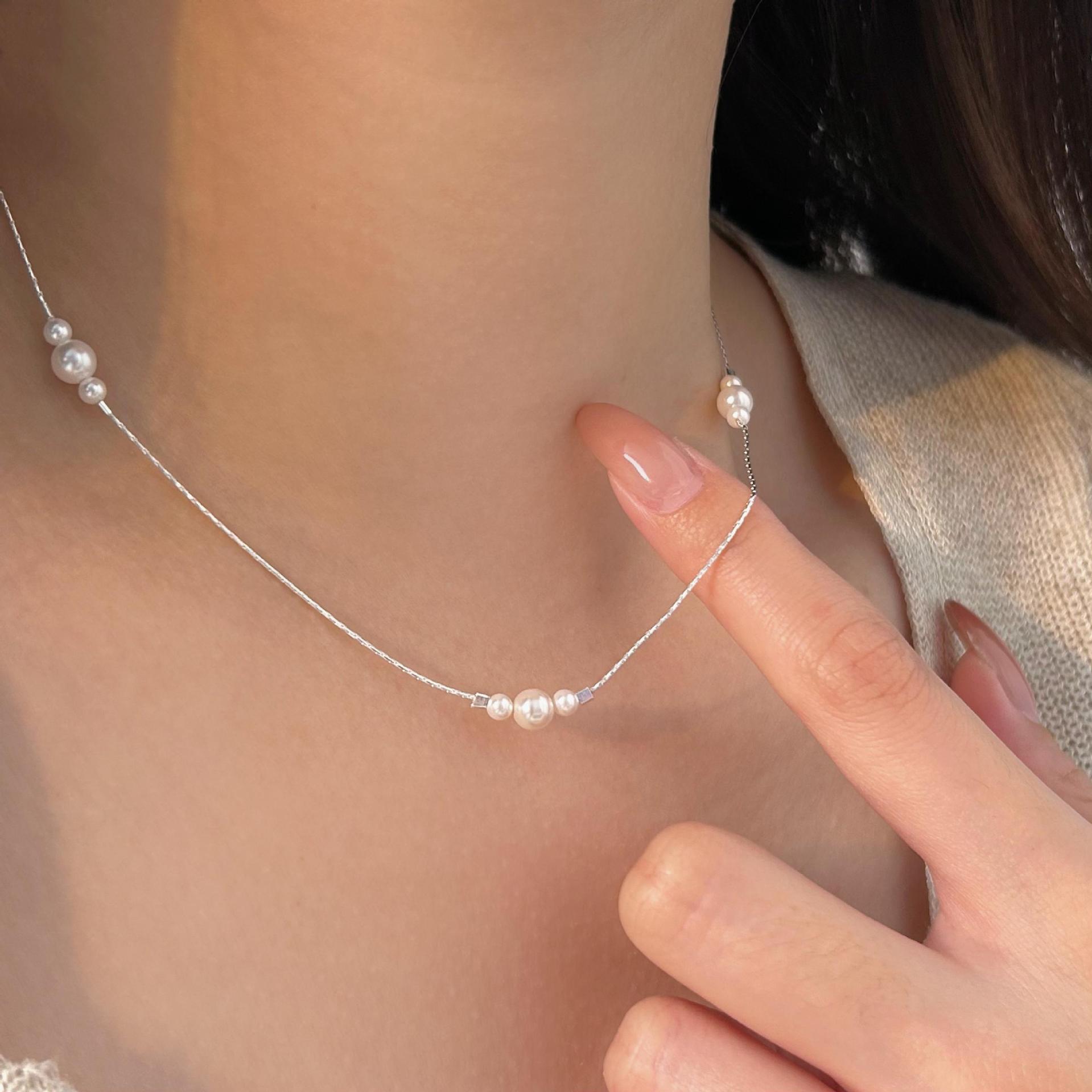 3g Weight 925 Sterling Silver Pearl Plating Geometric Necklace