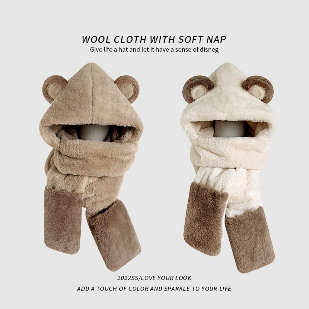 Кроличья пуховая шапка для детей 2024 Новые мачехи и зимние милые медведи катаются на теплом шарфе