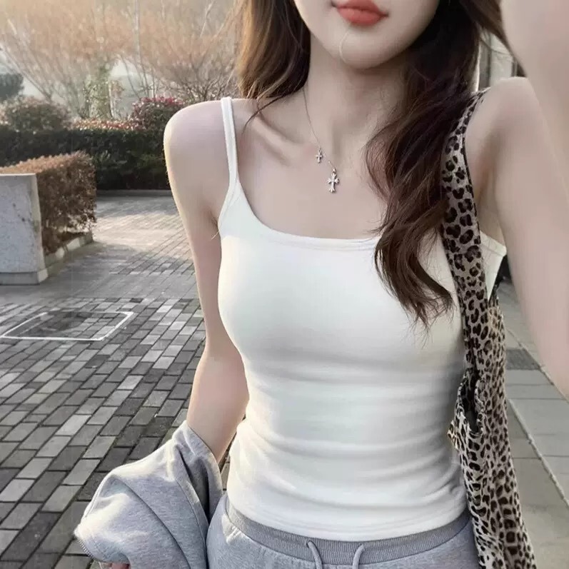 Summer Camisole for Women, Pure and Alluring, with Straps, Suitable for Students, Can Be Worn as an Inner or Outer Layer, Featuring a Beautiful Back Design, with Fixed Chest Pads, Slim Fit, and Can Be Used as a Base Layer Top for Women