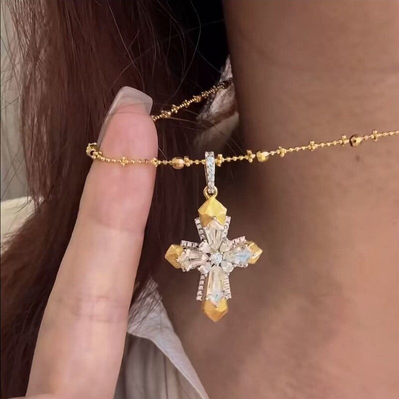 纯银S925拉丝工艺十字架仙女链项链vintager中古轻奢高级小众设计|undefined