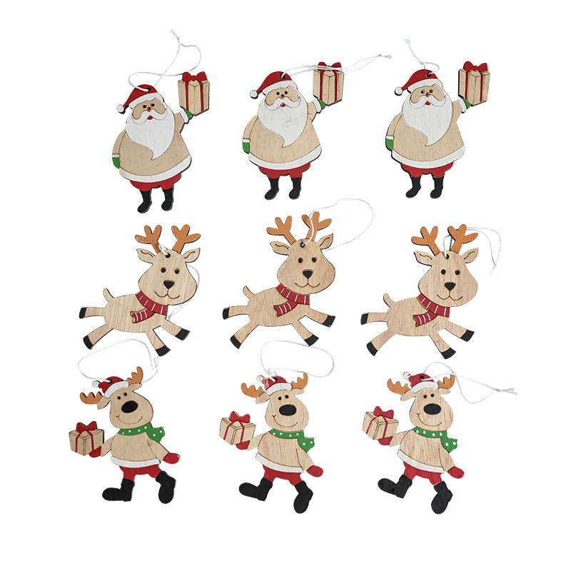 Alce colgante de madera dibujos animados viejos árbol de Navidad colgante muñeco de nieve caja de madera creativa decoración navideña transfronteriza