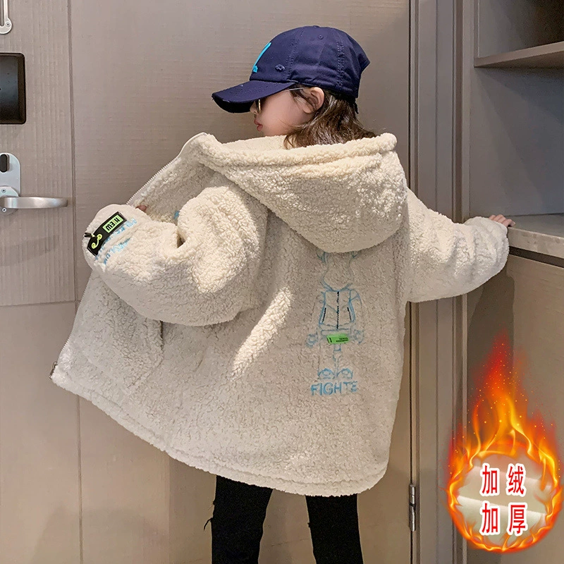 Осенне-зимний хлопковый свитер для девочек, свободная Мода 2023, Новое Детское пальто из шерсти ягненка для средних и больших детей, глубокое осеннее пальто из овечьей шерсти