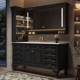 Комбинация шкафов для ванной комнаты в американском стиле середины века, напольная умывальник во французском ретро стиле, раковина для ванной комнаты, тумба под раковину