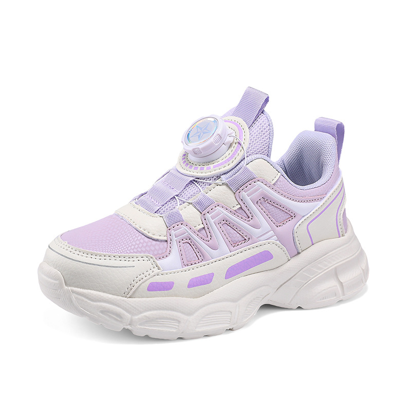 Zapatos de niñas 2024 otoño nuevo botón giratorio transpirable de malla zapatos deportivos para niños con suela suave zapatos casuales antideslizantes para niños