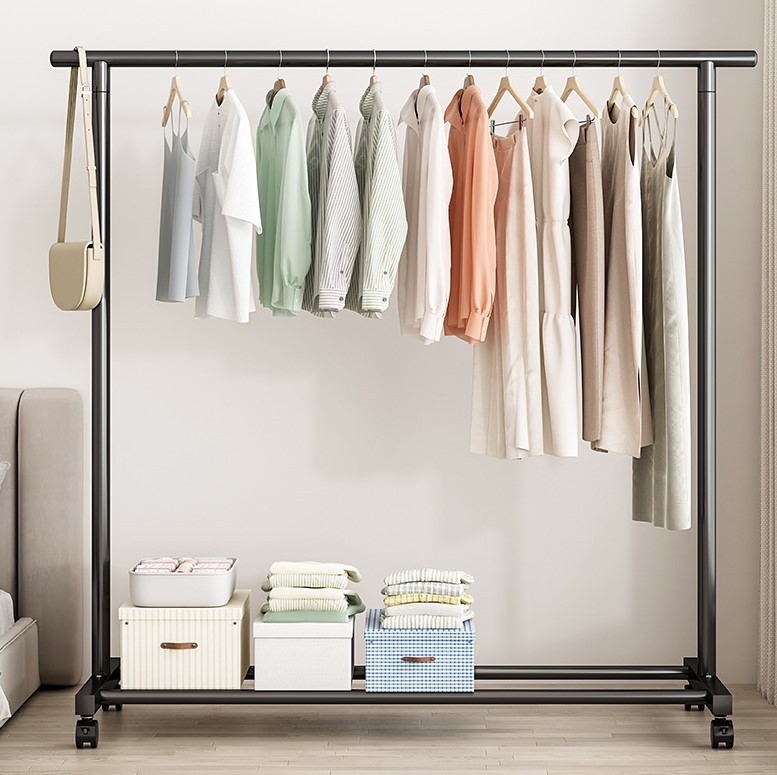 晾衣架落地摺疊室內單杆式曬衣架臥室掛衣架家用簡易涼衣服的架子