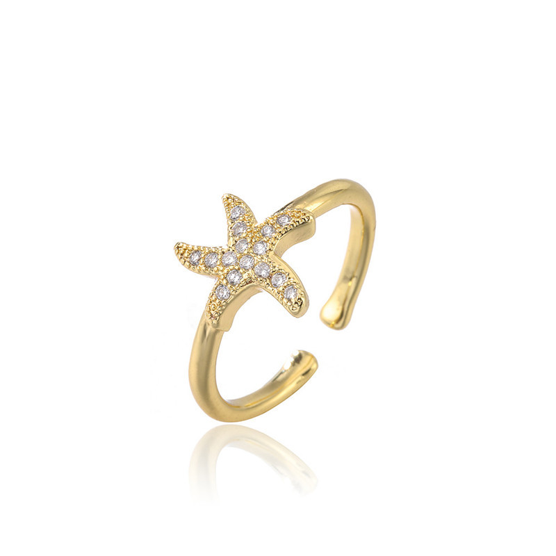 fashion copper plated real gold starfish open ring wholesale