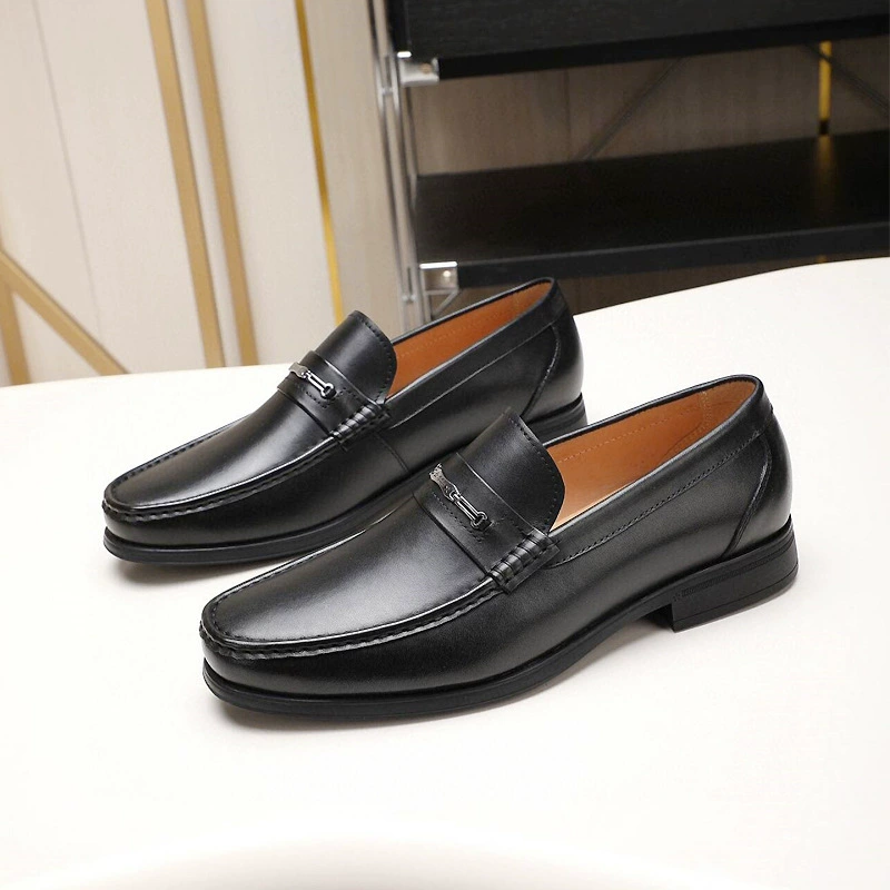 Мужские кожаные туфли для делового стиля от Гуанчжоуской фабрики, из первосортной телячьей кожи, дышащие мокасины-лоферы для костюмов.