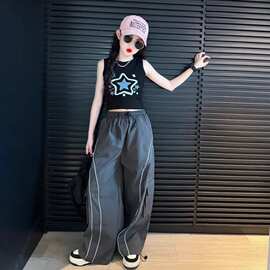 女童夏季新款长裤2025夏装女孩中大童速干裤洋气休闲阔腿工装裤潮