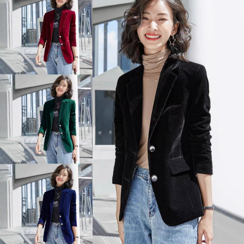 European and American Velvet Blazer for Women 2025 Spring and Autumn New Korean Style Slim Fit Retro High-End Suit