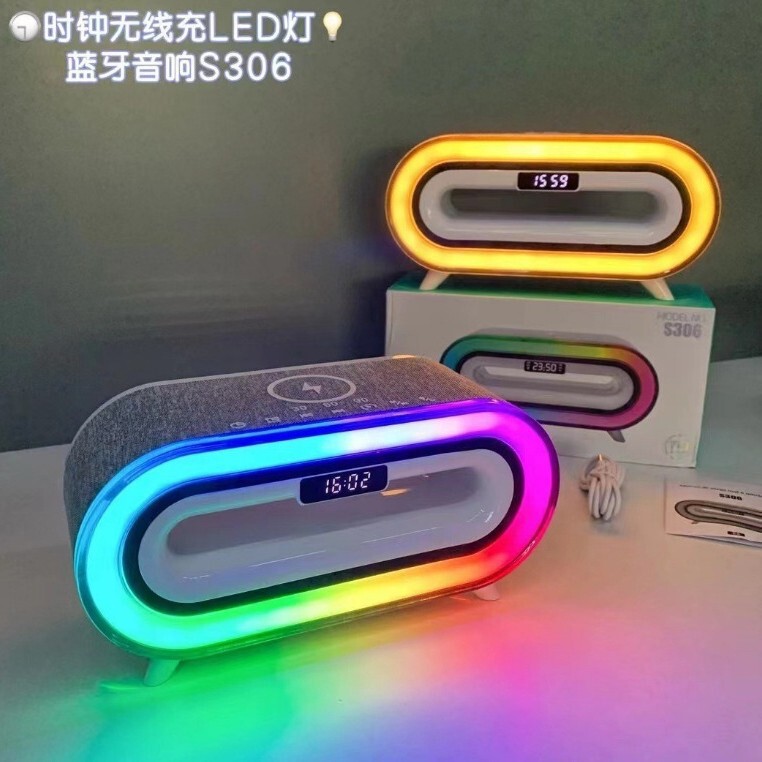 新しいS306プライベートモードLEDディスプレイ時計目覚まし時計タイマー無線充電ホワイトノイズデスクトップbluetoothスピーカー|undefined