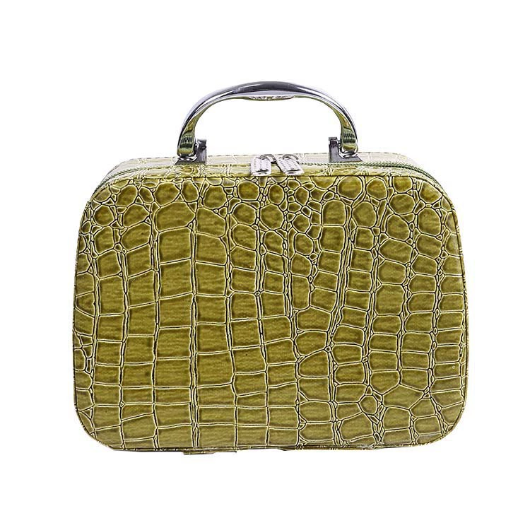 Handheld Square Makeup Box with Mirror, Korean Style PU Cosmetic Case, 17.5×19.5×13.5 cm