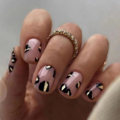 Glow-in-the-Dark Pink Leopard Print Short Nails Sweet and Cool Spice Girl Instagram Style Western Wearable Nail Art Stickers Wholesale False Nails