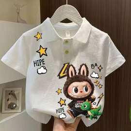 拉布布新款儿童polo衫短袖夏季男童女童百搭T恤宝宝洋气翻领上衣t