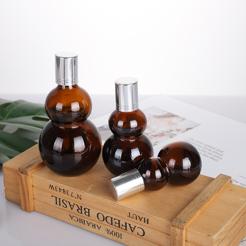 Brown Double Gourd Essential Oil Bead Bottle Brown Dark Essence Glass Bottle Medicinal Oil Massage Oil Sample Bottles