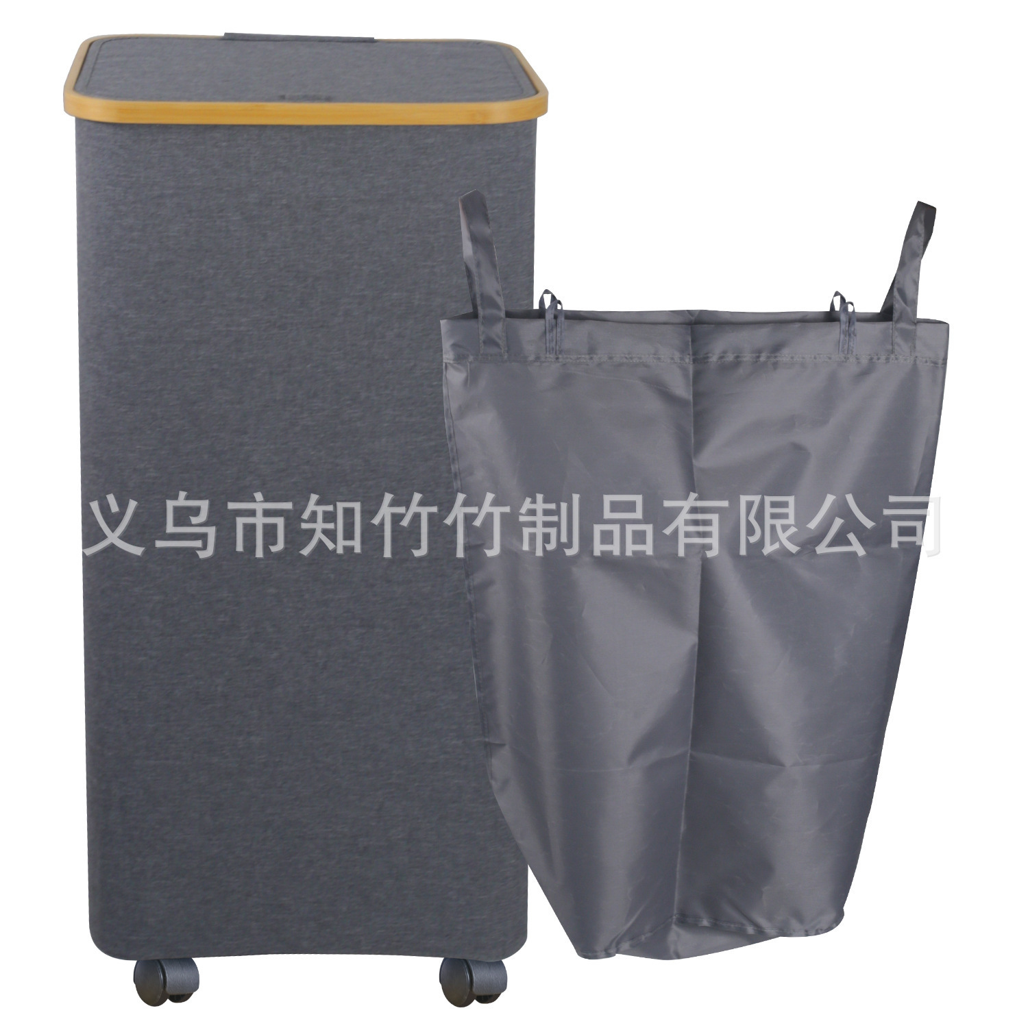 Cesta de ropa sucia transfronteriza con bolsillo interior con cubierta de bambú y madera plegable Cesta de almacenamiento de ropa sucia Cesta de ropa sucia