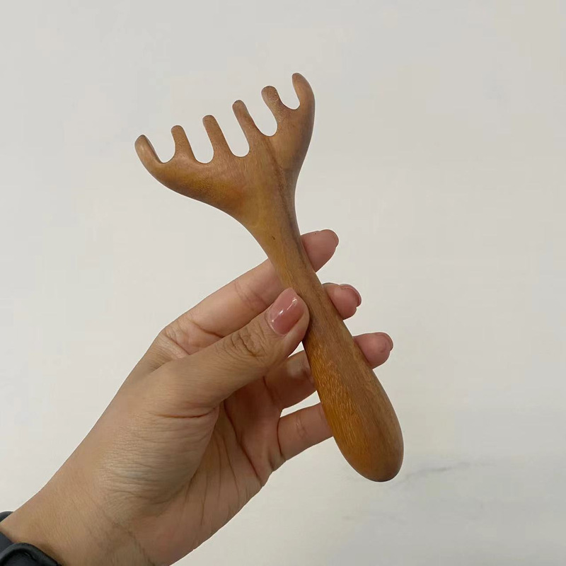 鹿角櫛マッサージ櫛鹿角熊手小蛙鼻掛器金糸緑檀木櫛鹿角櫛マッサージ器|undefined