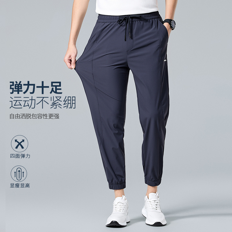 2024 Summer New Ice Silk Pants Stretch Men's Leg Thin Casual Pants All-match Trousers Men's Light Business Pants