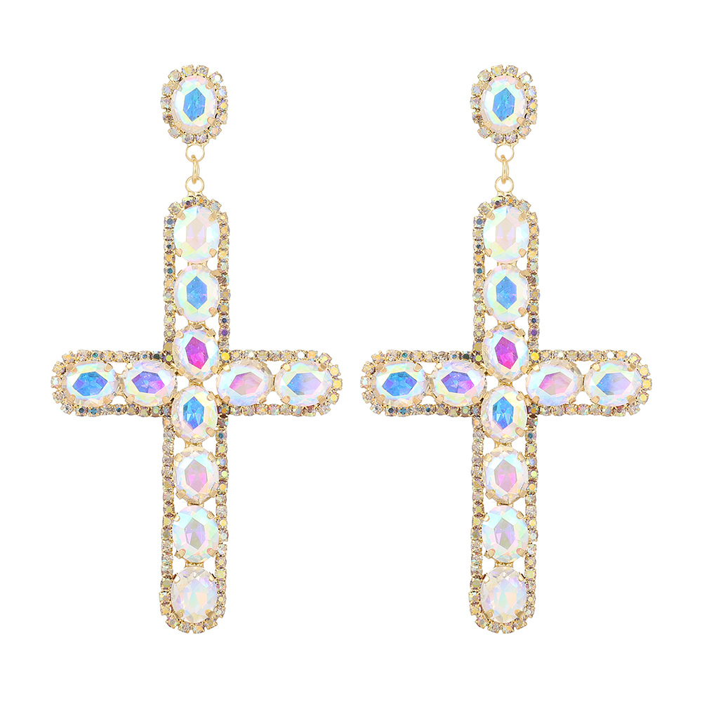 1 Pair Quantity 1 Pair Retro Cross Metal Plating Zircon Women's Earrings
